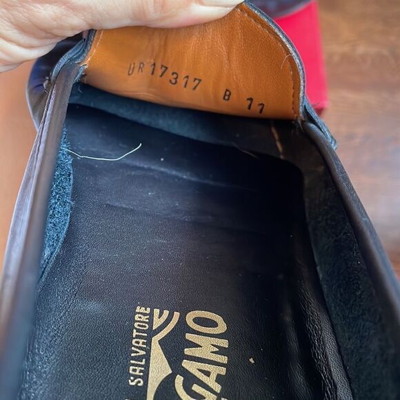 Salvatore‎ Ferragamo “Ponza” black calf slip on penny loafers